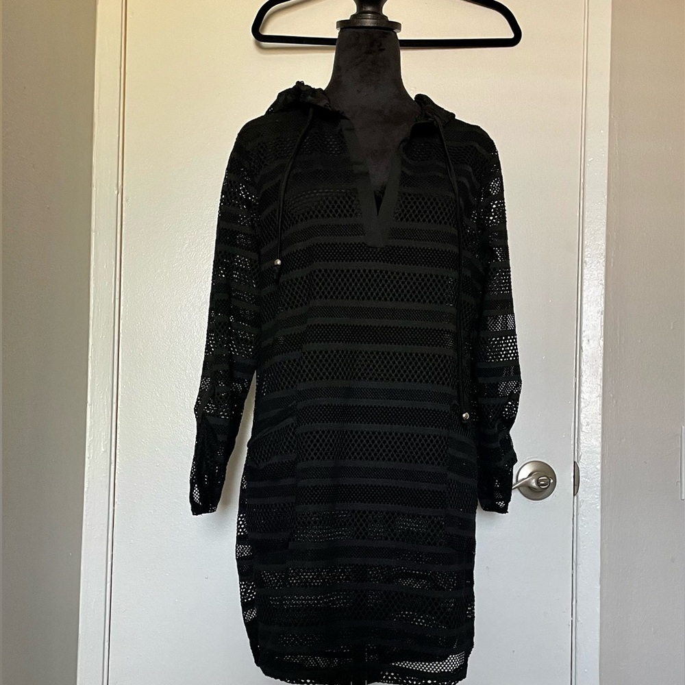 Club Z Collection black swimsuit coverup with hoodie Size L